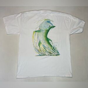 VINTAGE Ocean Blue Florida Fish Art Graphic Pocket T-shirt Men XL White 90s